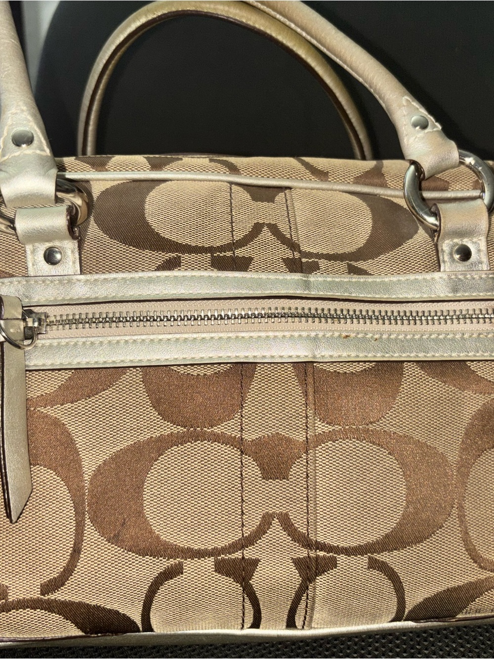 VTG Coach Beige Signature Satchel with Metallic + Gold Wallet - Picture 4 of 16